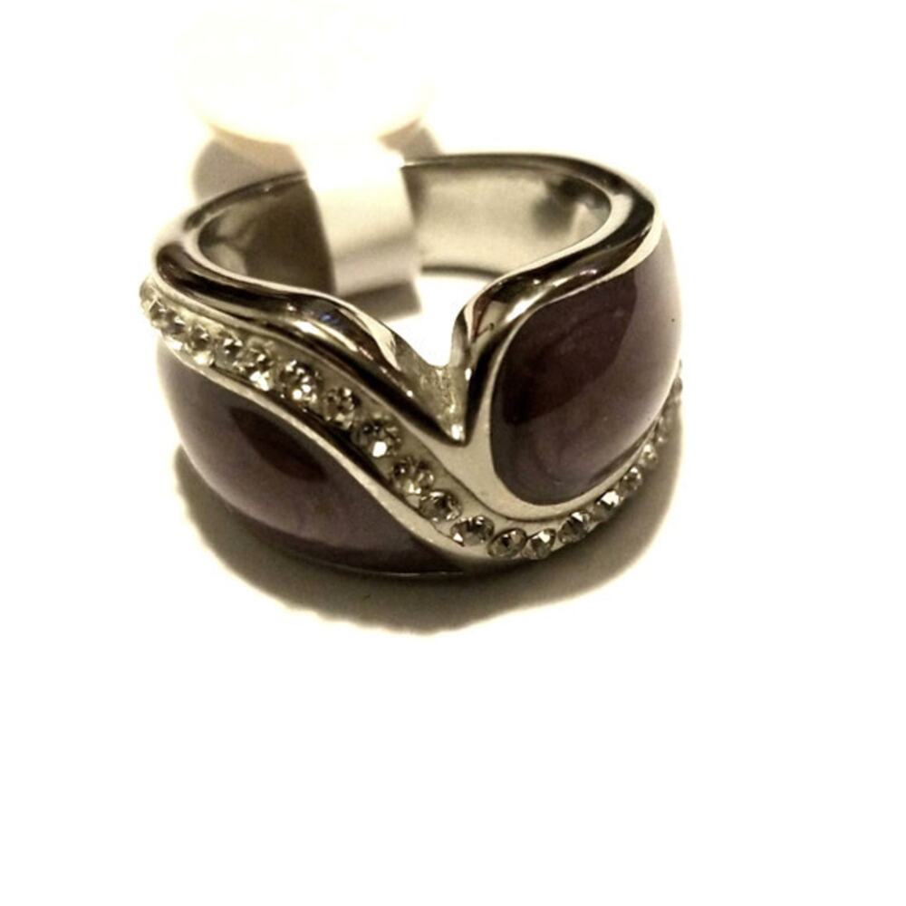 NEW,‎ Stainless steel purple ring with CZs size 7